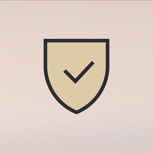 Minimalist gradient background with a centered icon of a shield in soft beige and dark gray tones.